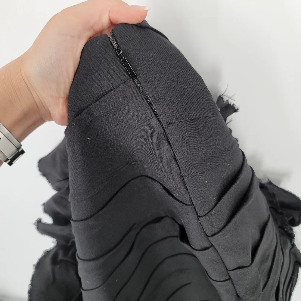 Saint Laurent Black Asymmetrical Wool Skirt Rhinestone Ruffles Size 40 US 8 - Picture 9 of 10